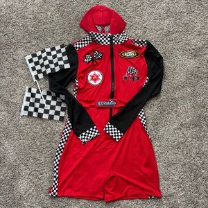 NIP Womens Red Racing Costume with Checkered Details